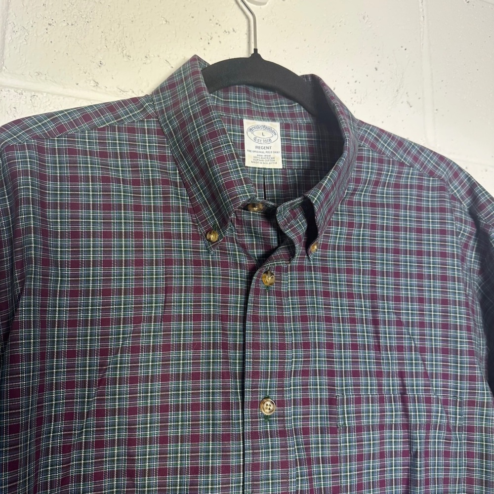 Brooks Brothers Regent Plaid Shirt Mens Large Supima Cotton Non-Iron Button Down